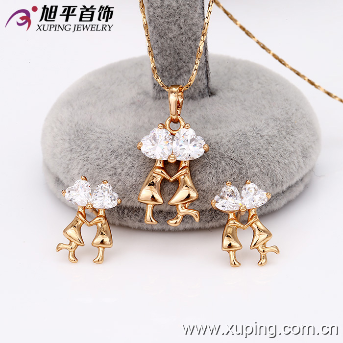 Fashion Elegant Gold-Plated CZ Crystal Imitation Jewelry Set Shaped with a Couple or Lovers --62402
