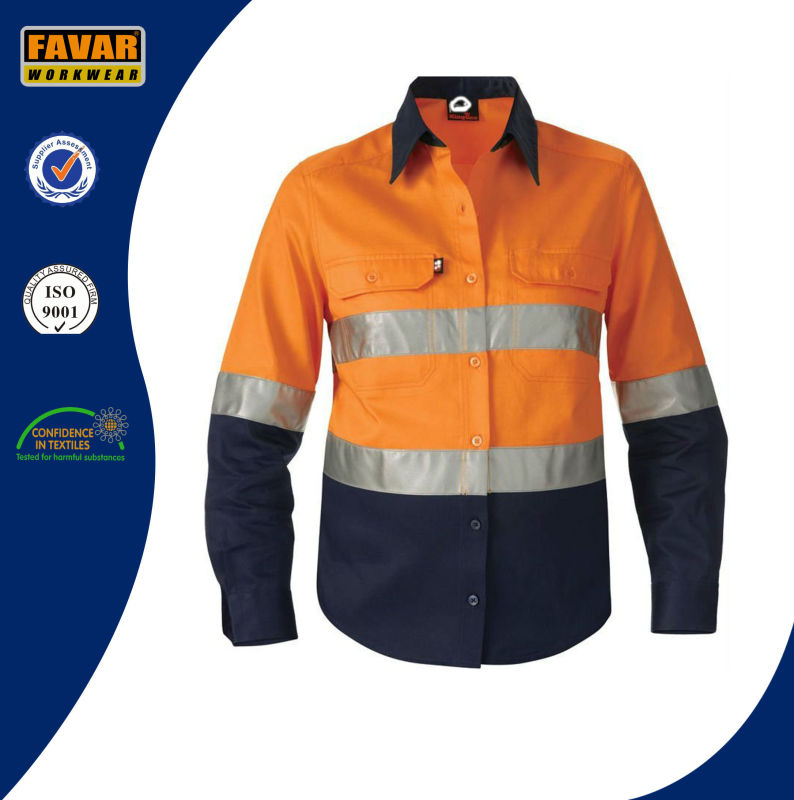 100% Cotton Men Long Sleeve High Visibility Safety Work Shirt