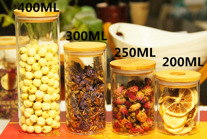 400ml Bamboo Lid Borosilicate Glass Food Storage Jar