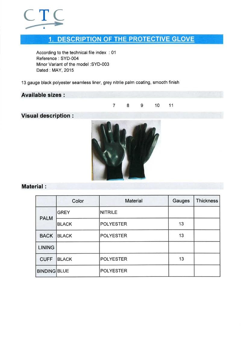 13G Nylon Liner Work Glove with Nitrile Coated, Polyster Nitrile Glove