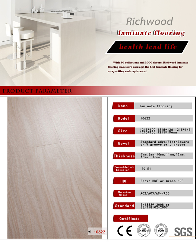 HDF Commercial Maple Wood Wooden Laminate Walnut U-Grooved Laminated Flooring