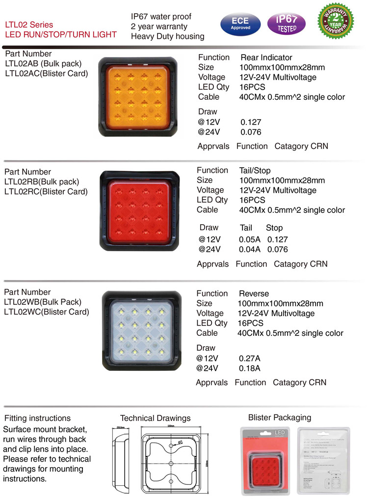 Ltl02 IP67 Waterproof Rear/Stop/Rev LED Light Truck