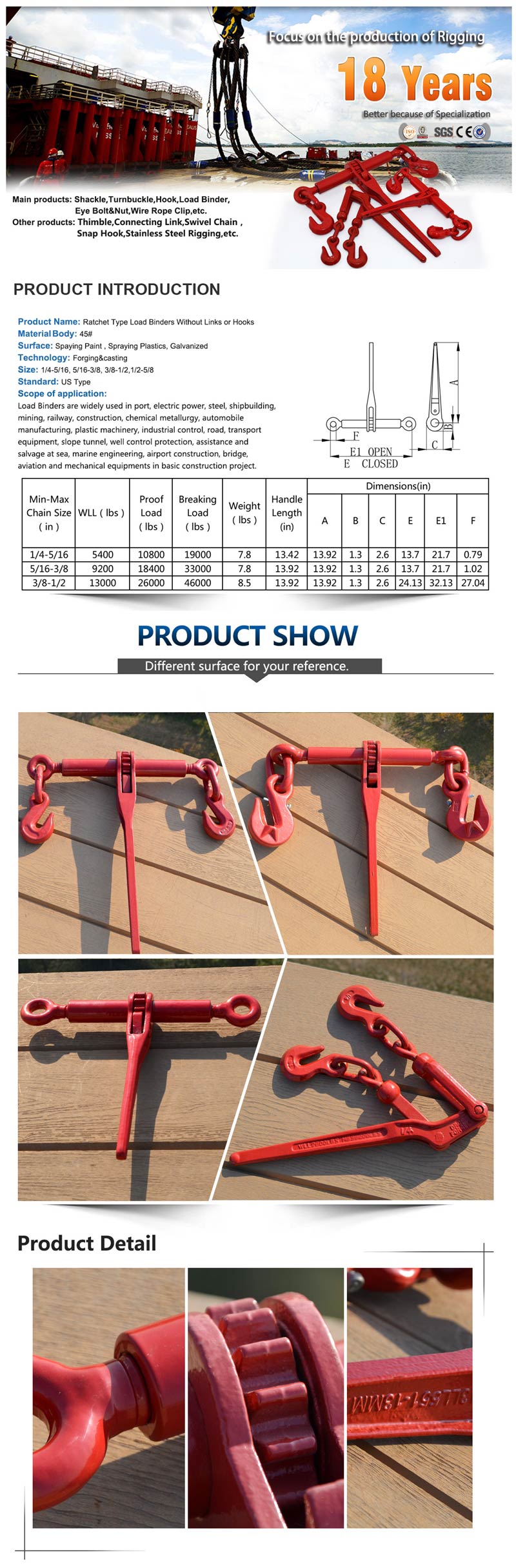 Drop Forged Standard Ratchet Load Binder Without Links and Hooks