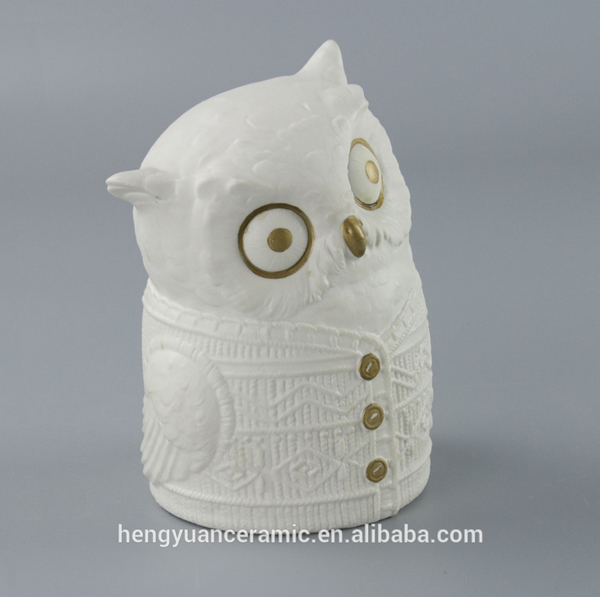 White Ceramic Owl Figure for Desktop Gift