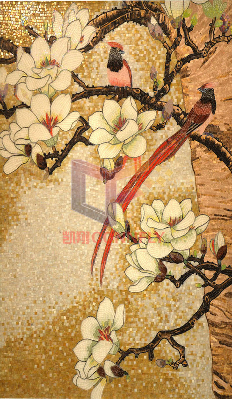 Flower and Birds Pattern Hand Cut Art Glass Mosaic (CFD220)