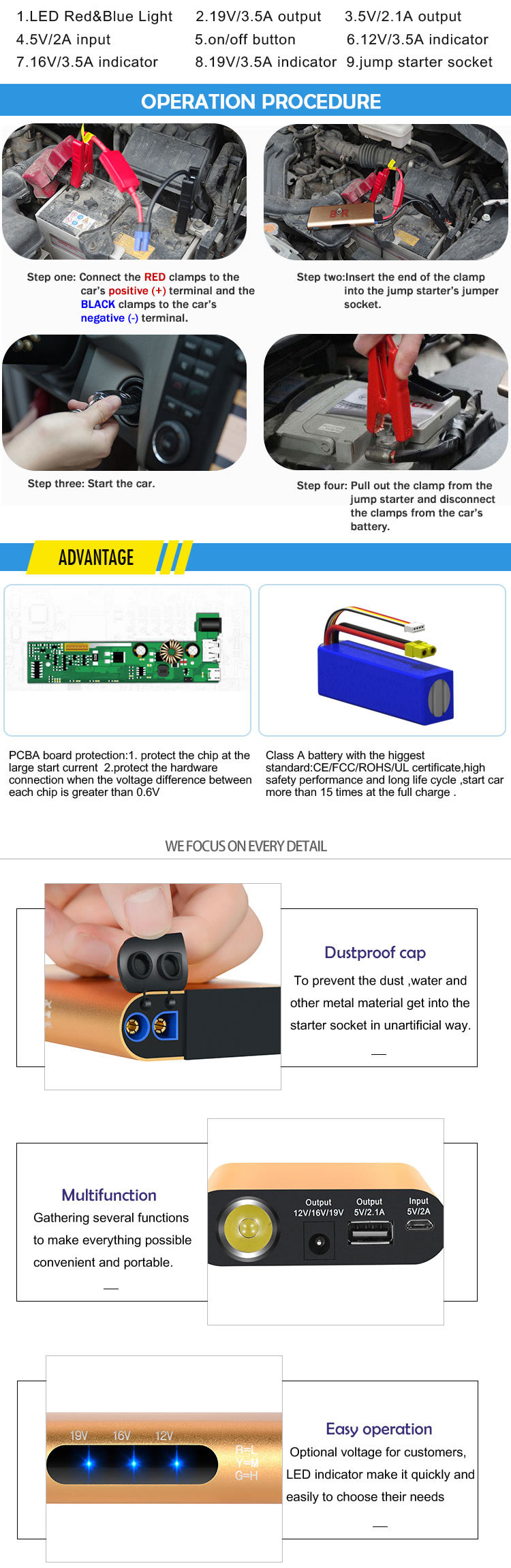 Br-K33s Emergency Car Portable Battery Jump Starter, Metal Case