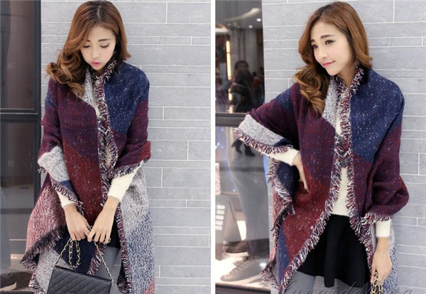 2016 Fashion Ethnic Style Cashmere Warm Fringed Plaid Shawl (50186)