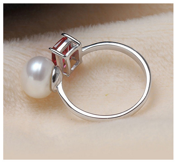 Resizable Pearl Ring 925 Silver Pearl Ring 8-9mm Button AAA Women 's Pearl Rings