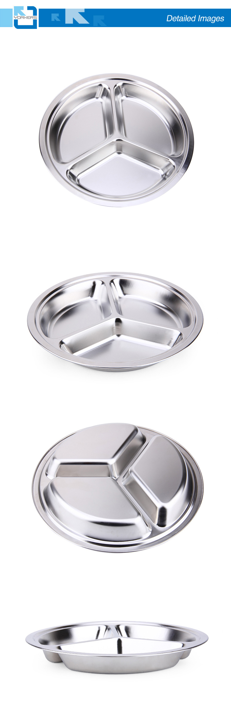 Stainless Steel Round Shape Food Tray /School Deep Dinner Plates