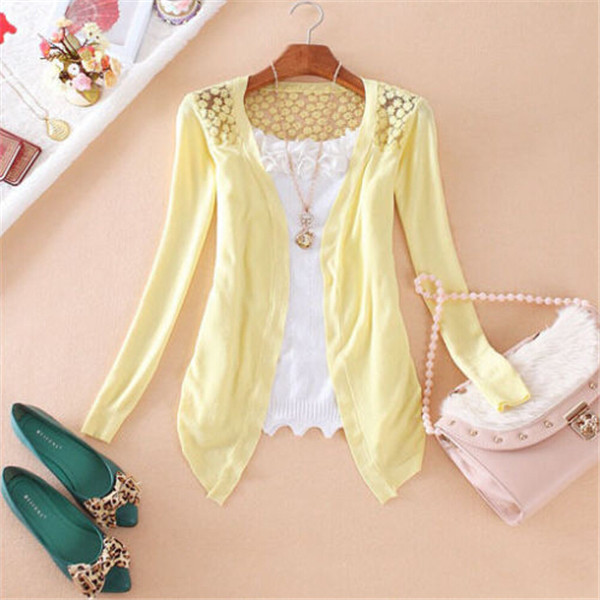 Womens Casual Fashion Long Sleeve Cardigan Hollow Knitwear