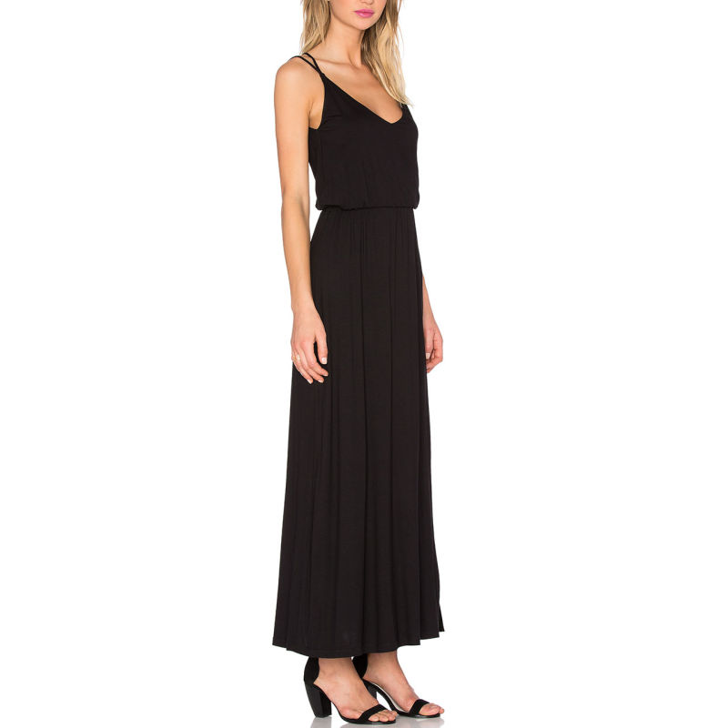 Black Criss Cross Back Side Slip Maxi Dress