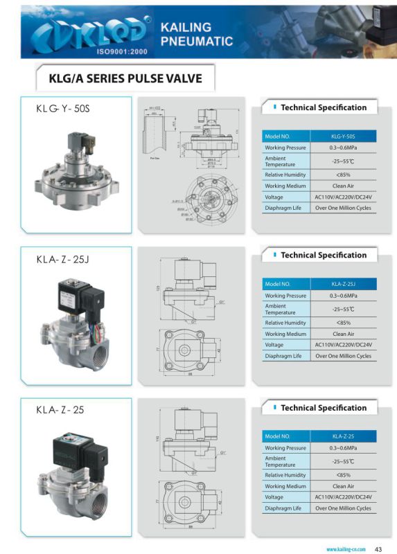 Klf Series Pneumatic Pulse Valve/ Diaphragm Structure