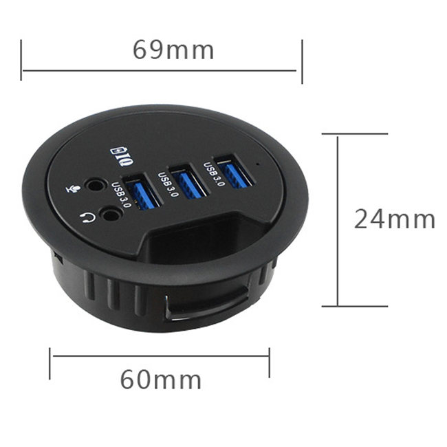 3 Ports USB 3.0 in-Desk Charger Hub with Audio and Charging Ports for PC mobile Phone
