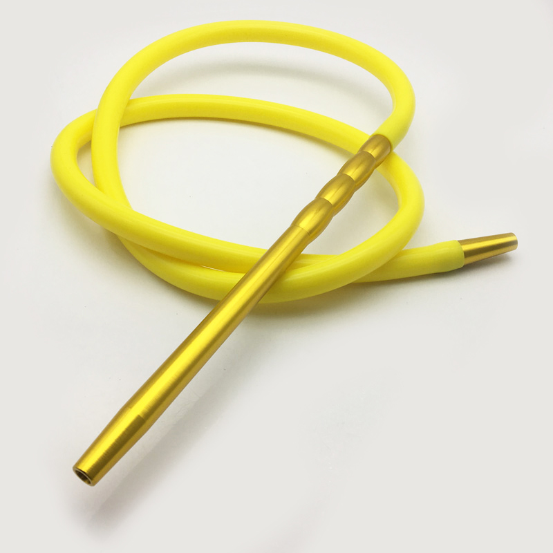 2m Metal Mouthpiece Shape Yellow Silicone Hookah Shisha Hose (ES-HH-016-4)