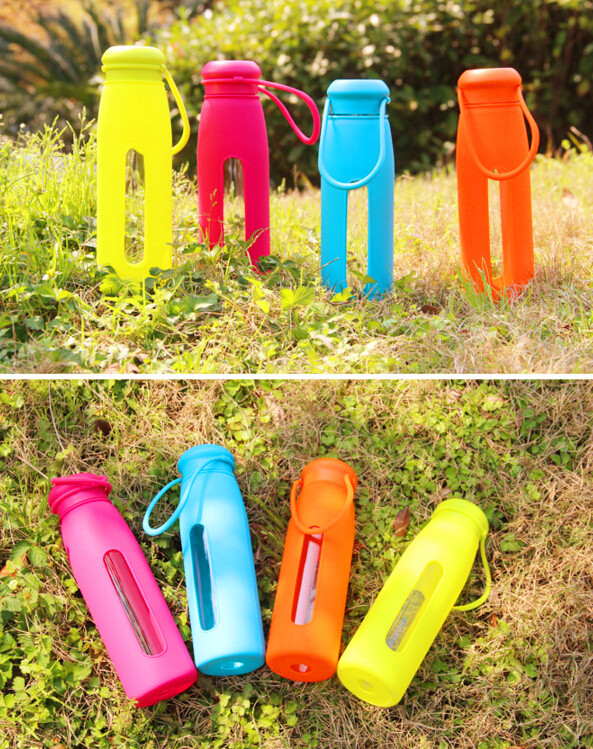 Hot Selling Glass Water Sport Bottle with Silicon Sleeve Portable Glass Bottle