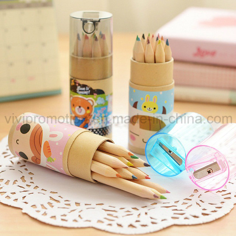 3.5' Wooden Color Pencil with Sharpener for Stationery Set (MP002)