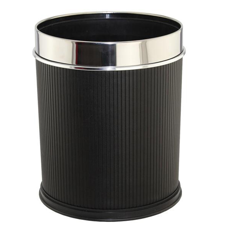 Fashion Leatherette Stainless Steel Top Rim Waste Bin