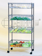 Multi-Function Chrome Wire Kitchen Trolley Basket Rack with Nylon Wheels