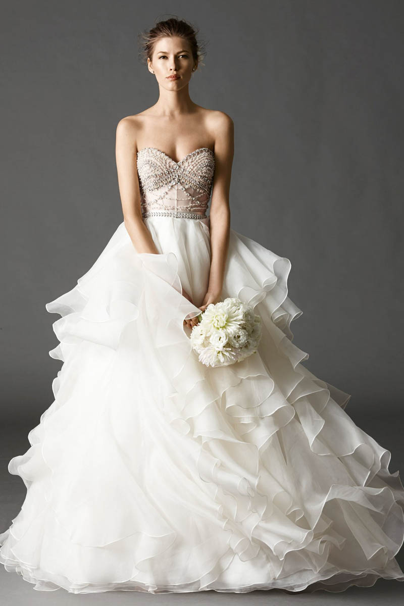 Multi-Layer in a Full A-Line Wedding Dress with Sweep Train