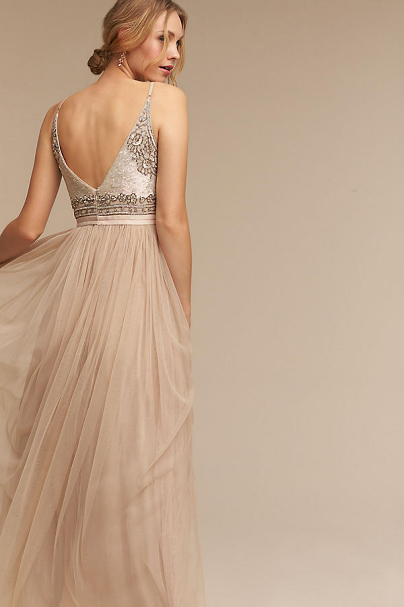 an Iridescent Beaded Bodice and Layered Tulle Romantic Evening Dress