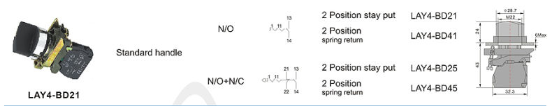 Lay4-Bd21 2 Position Switch/Standard Handle Selector Push Button Switch