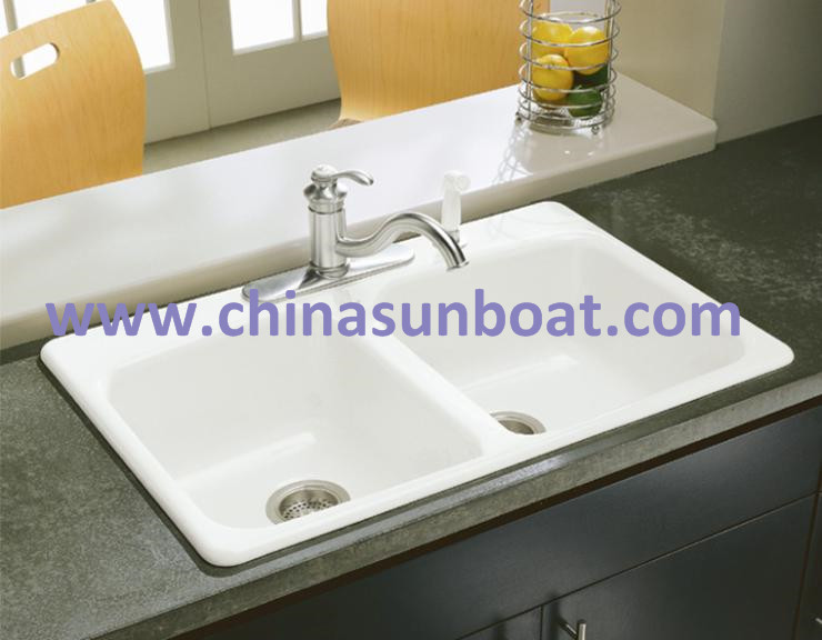 Sunboat Enameled Cast Iron Water Channel/ Pentrough /Flume/ Double Sink Enamel Cast Iron Sink