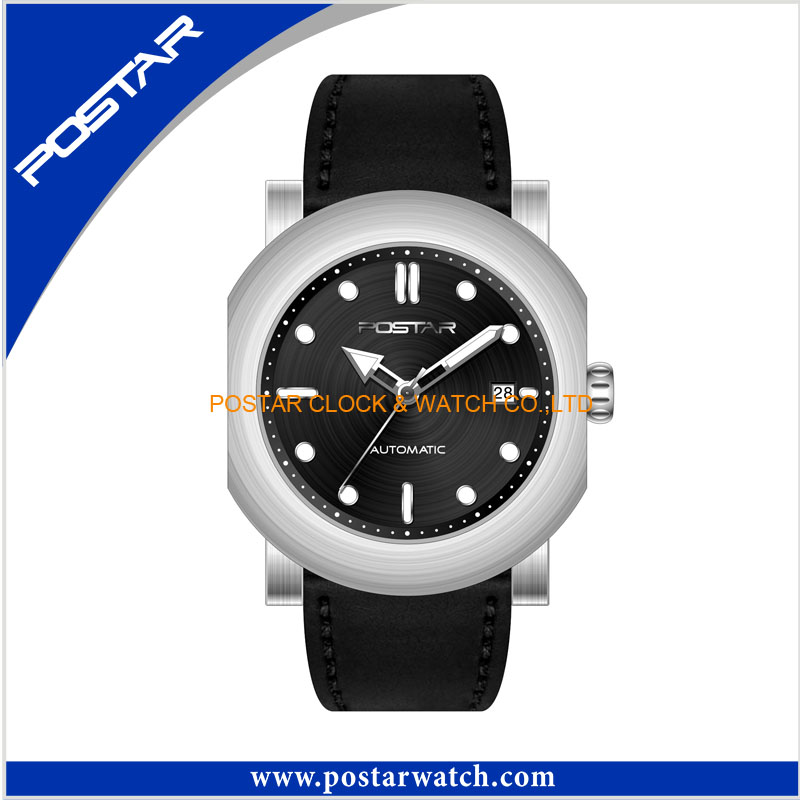 Professional Japan Movement Quartz Sport Stainless Steel Watches for Men's with Genuine Leather Band