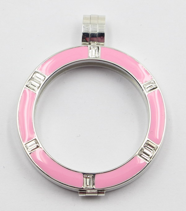 Simple 35mm Rd Stainless Steel Locket with Enamel Top & Clear Stones