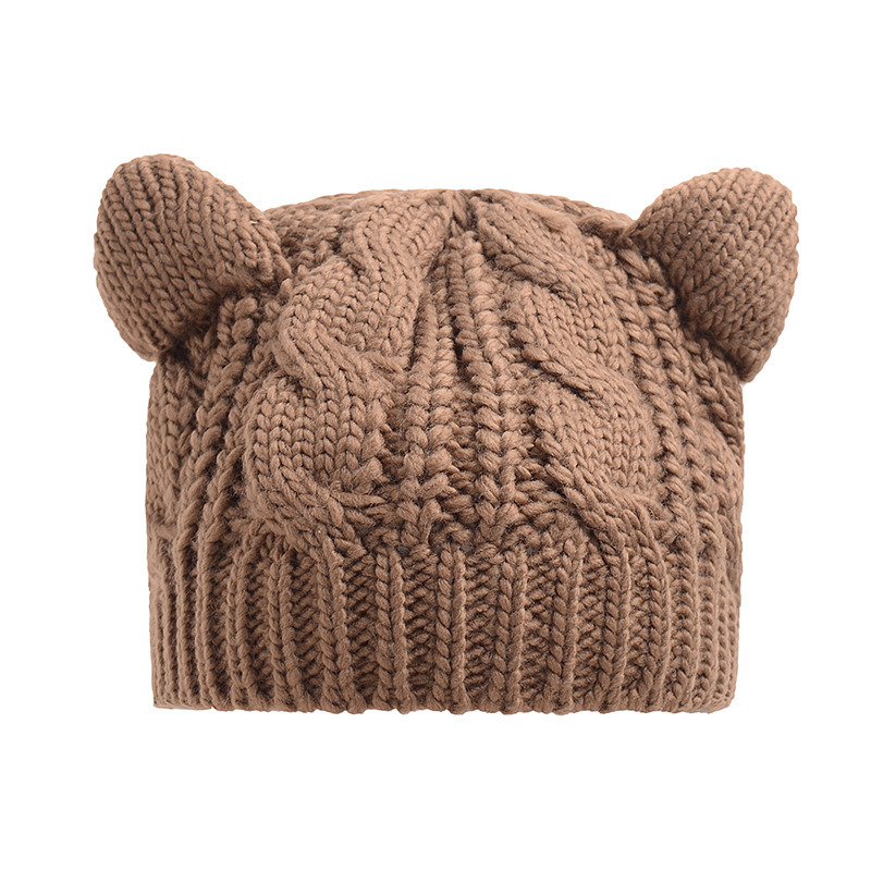 Women Girl Cute Cat Ear Cable Twist Knitted Meow Cap Beanie Winter Autumn Hats (HW103)