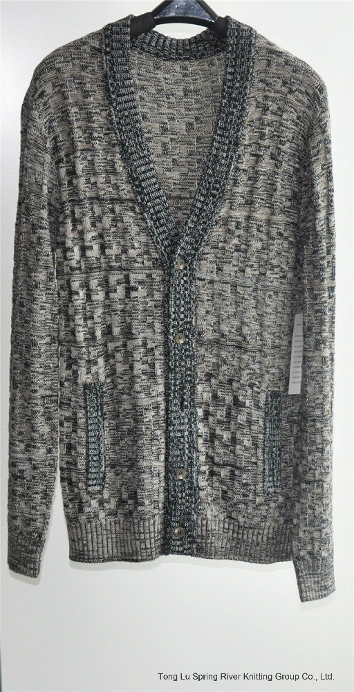 Men Winter Patterned Knitted Cardigan with Button and Pocket