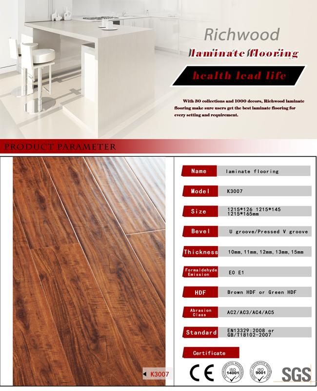 12.3mm Vinyl Plank Parquet Wood Wooden Laminated Laminate Flooring