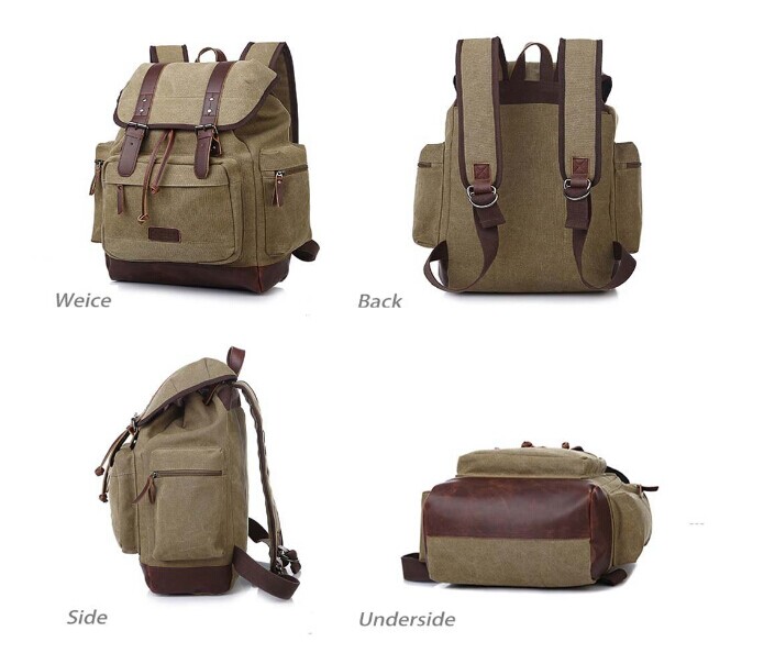 Vintage Canvas Backpack Rucksack Bookbag Satchel Hiking Bag (Khaki)