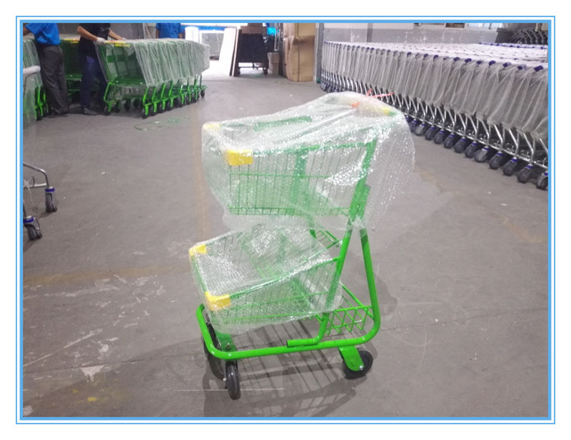 Green Double Basket Shopping Trolley with Good-Use