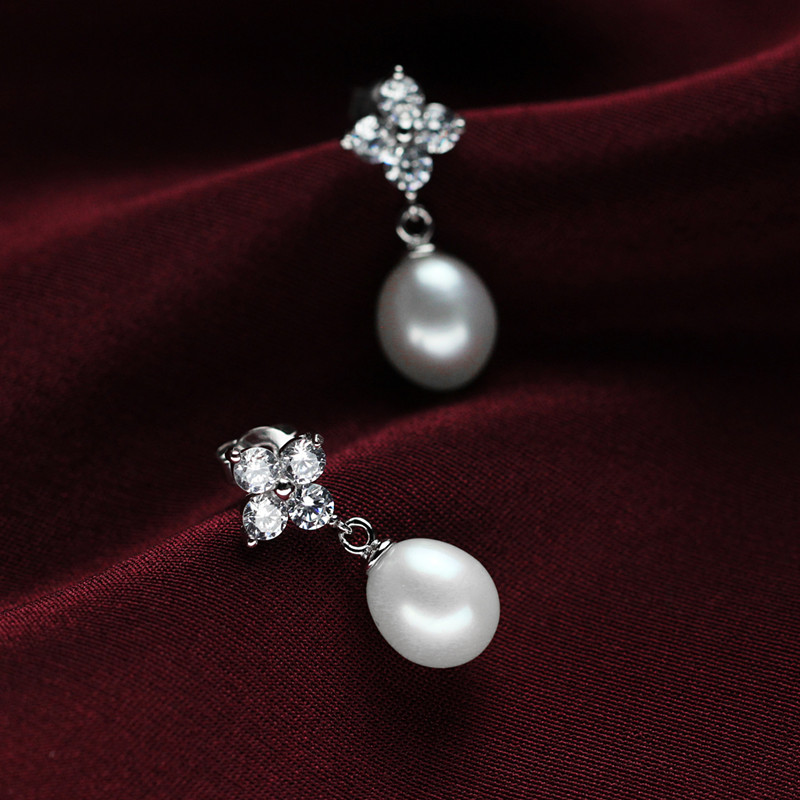 Dangle Freshwater Pearl Earrings 8mm AAA White Rice Pearl Earrings