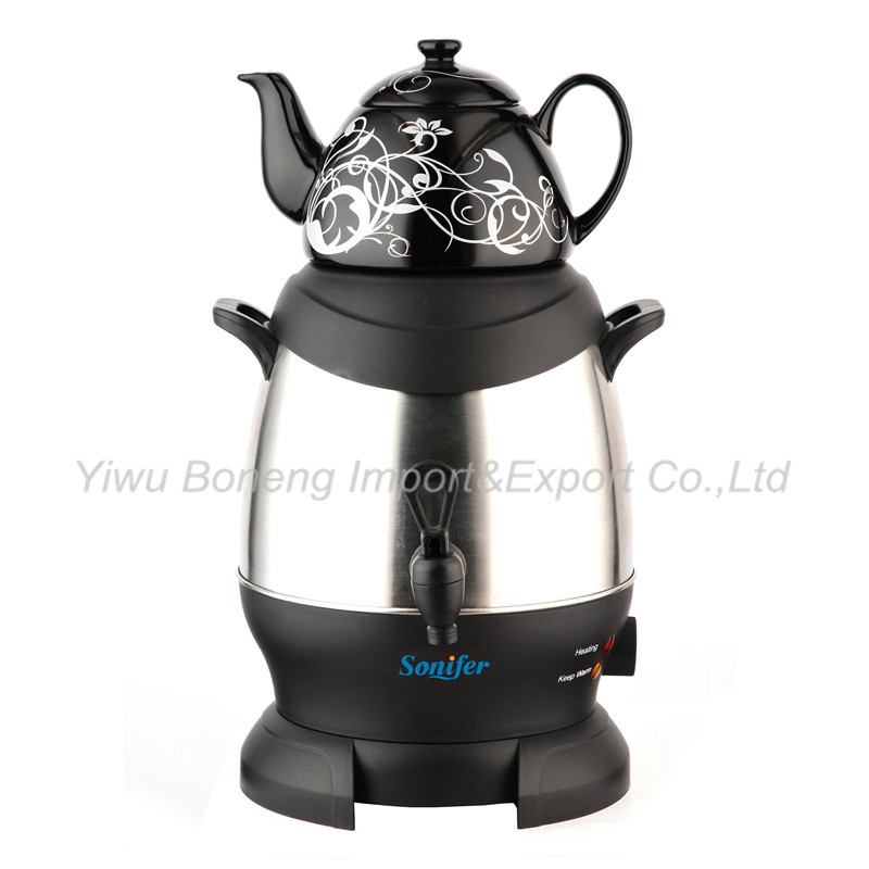 Sf-3315 (Black) Turkish Samovar, Electric Kettle, Iranian, Russian Samovar with Ceramic Teapot