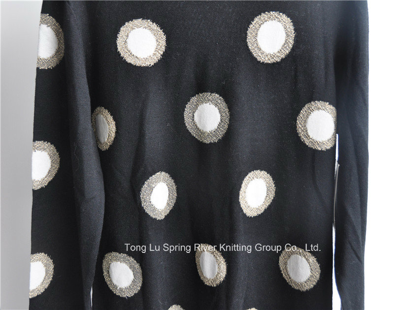 Women Round Neck Patterned Long Sleeve Pullover Knitted Sweater