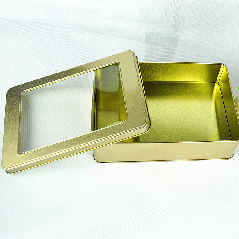 Window Hinged Metal Tins, Tin Box with Window, Metal Clear Top Tin