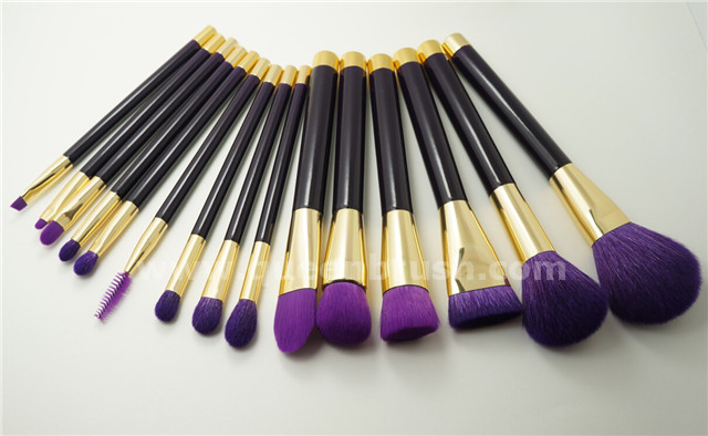 Private Label Makeup Brushes 15 Pieces Purple Cosmetic Brush Set