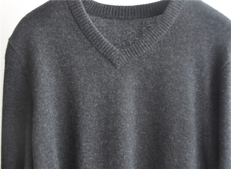 Men Long Sleeve V-Neck Pure Color Knit Pullover Sweater