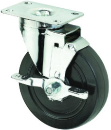 Medium-Duty Black Rubber Swivel with Side Brake Caster Wheel