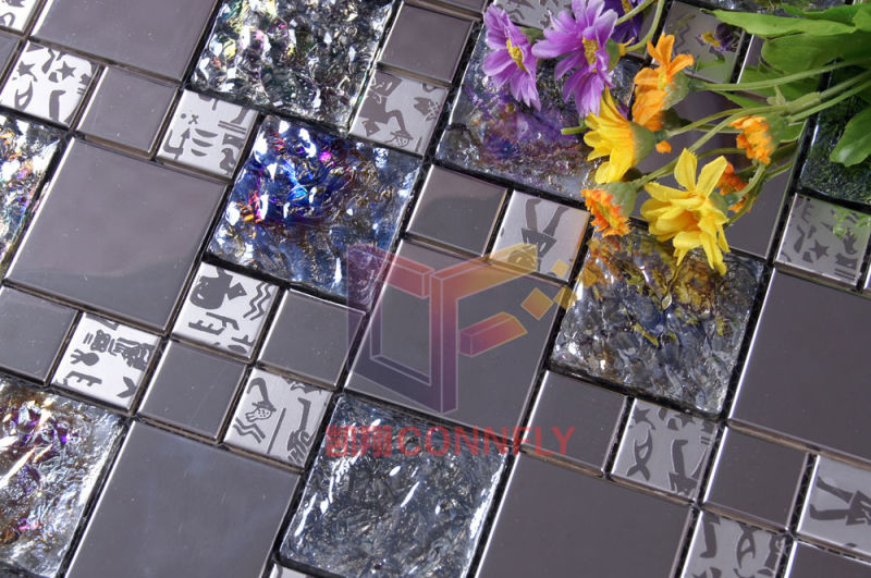 Stainless Steel Mix Marble Glass Metal Mosaic Tile (CFM752)