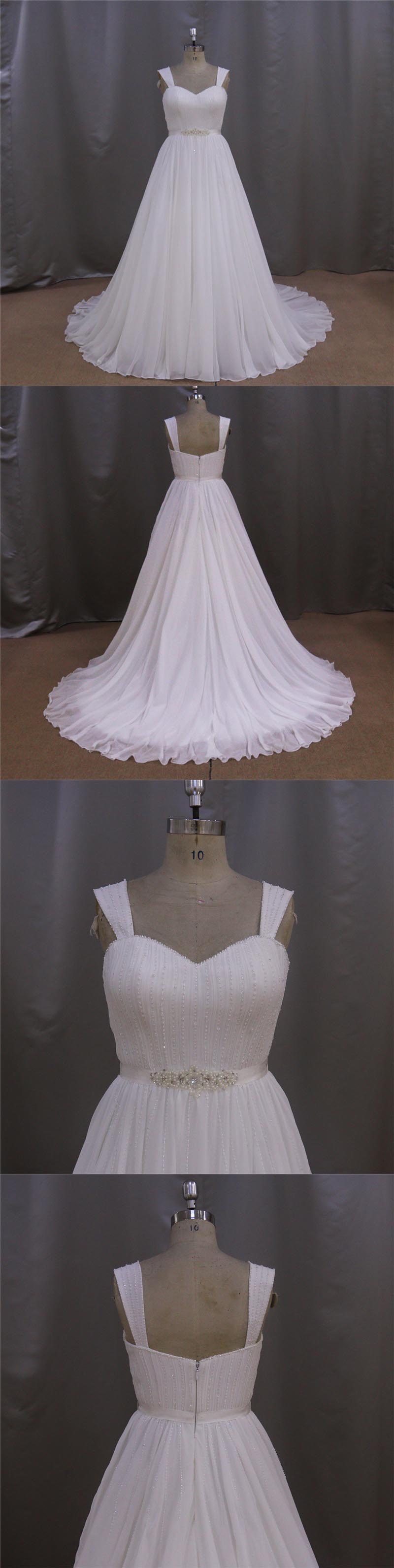 Factory Direct Chiffon Wedding Dress with Beading