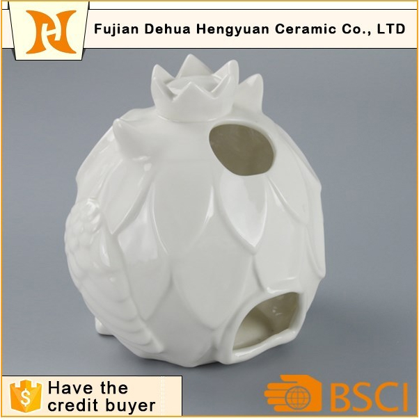 White Ceramic Hollow out Ceramic Owl Candle Holder