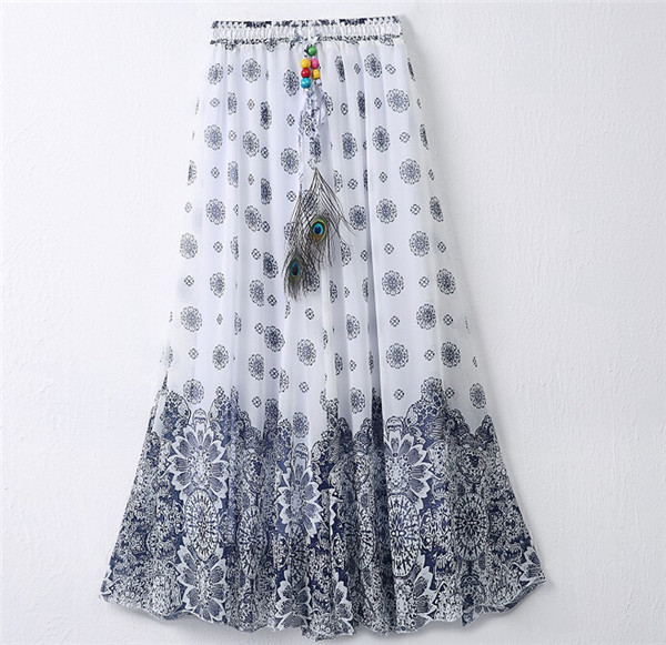 2016 Latest Design Women Printed Chiffon Beach Bohemian Skirt (16701)