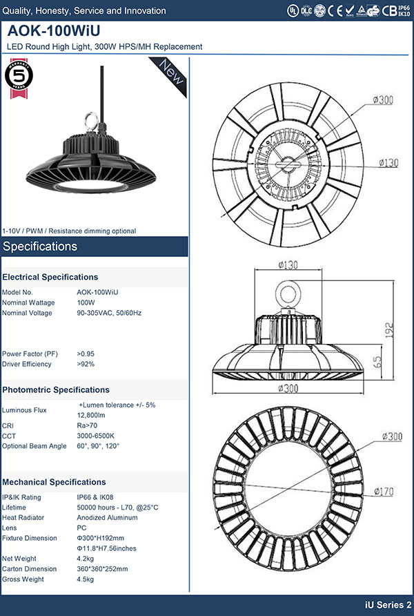 UL Dlctuv-GS SAA CB CE RoHS Approved 100- 200W LED Industrial Light