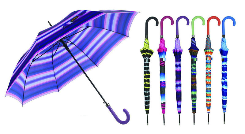 Strip Design Straight Automatic Umbrella with Match Colored Handle (YS-SA23083926R)