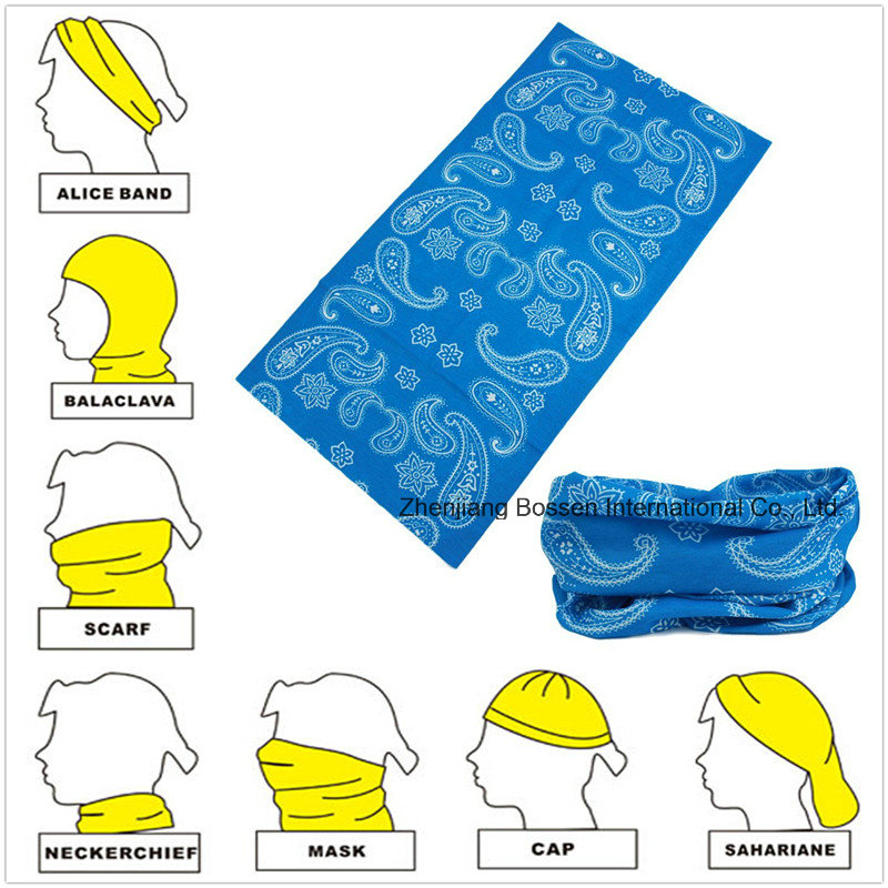 Custom Design Microfiber Blue Paisley Printed Buff Multifunctional Elastic Head Band