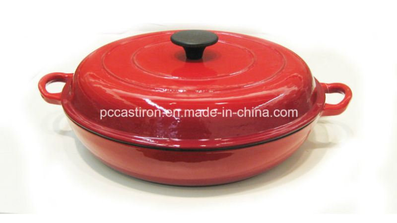 Hot Sale Red Enamel Cast Iron Braising Casserole Size 30X6cm