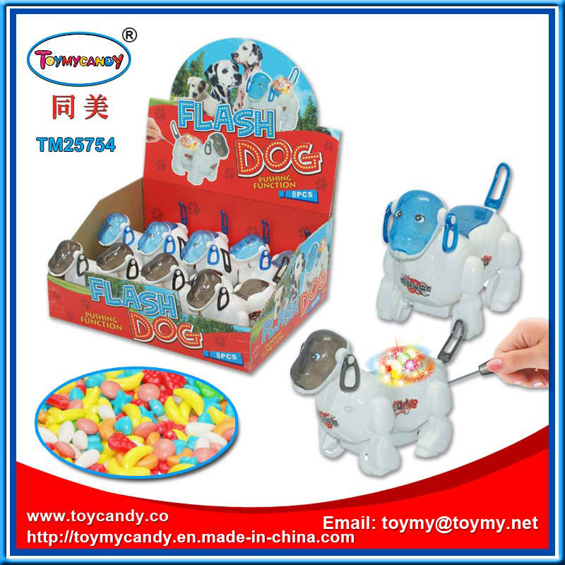 Plastic Pushing Flash Dog Toy with Candy