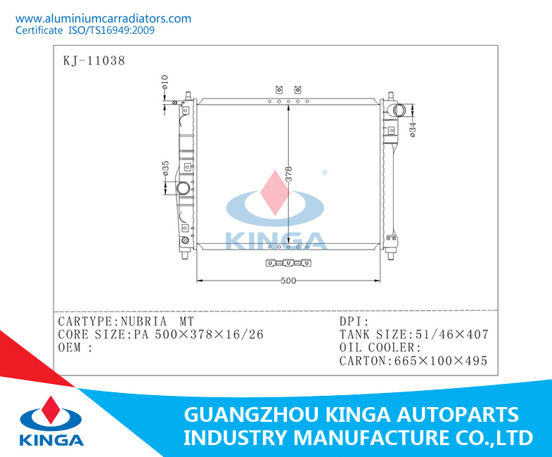 Low Price Custom Radiator Daewoo Nubria Mt PA16mm Automotive Radiator